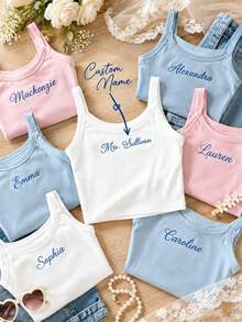 Personalized Embroidered Lace Tank Top, Customized Embroidered Modal Tank Top, Bridal Shower Gift, Engagement Gift, Bachelorette Party - Multicolor - View 6