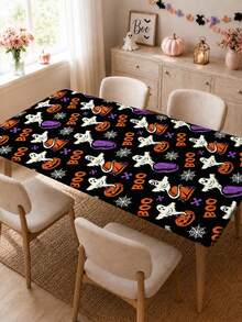 1pc Halloween Elastic Rectangular Tablecloth, Full Moon Haunted House Pumpkin Ghost Print, Outdoor Patio Party, Halloween Popular Decoration, Holiday Banquet Table Protector - A - View 8