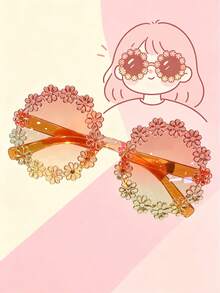 Girl Style Hollow Floral Frame Sunglasses With Colorful Gradient Lenses, Decorative Atmosphere Sunglasses For Travel And Party - Multicolor - View 10