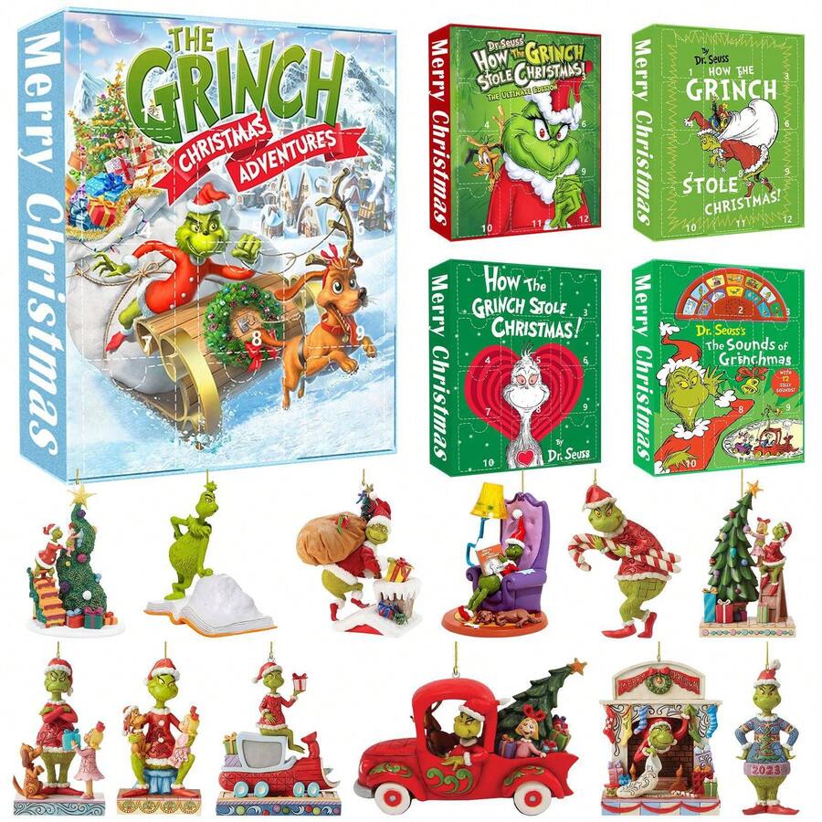 The Grinch 3pcs Creative Christmas Countdown Blind Box Green Monster Christmas Tree Hanging Ornament Christmas Blind Box - Multicolor - View 1