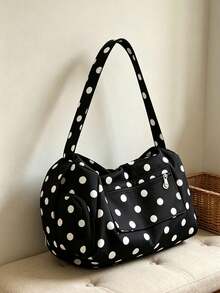 Aksesori Dekorasi Multi-Saku Motif Polkadot, Penyimpanan Multi-Kompartemen Kapasitas Besar dengan Penutup Resleting, Cocok untuk Pelajar, Pekerja Kantoran, Perjalanan Harian, Sekolah, Belanja, Perjalanan, Perjalanan Singkat, Penggunaan Serbaguna - Hitam - View 4