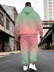Men's Street Casual Minimalist Series "Gradient Design & Leopard" Plus Size Hoodie Sweatshirt Set Spring Autumn Winter Sports 2 Pieces Set - Ins Style Loose Fit Plus Size Comfortable Hoodie + Jogger Pants Street Hip-Hop Versatile - Multicolor - View 2