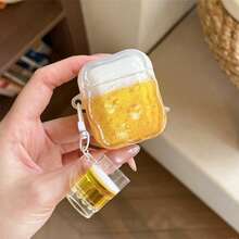 Creative Realistic Ice Beer Earphone Case Funny 3D Ice Cube Wave Transparent Soft Shell Fun Mini Beer Cup Pendant Personalized Earphone Cover Compatible With Apple 1st/2nd/4th Gen Pro/Pro 2 Compatible With Apple Pro 3 Compatible With Apple 3rd Gen And Other Models Earphone Protective Case, Perfect For Daily Use Suitable As Couples Women, It's An Excellent Gift For Friends, Family, Couples Or Even Yourself, Perfect As A Birthday Gift For Your Partner - Yellow - View 4