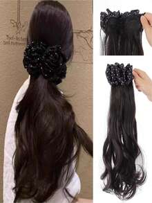 Ponytail Wig For Women Polka Dots Banana Wave Clip Deep Wave Clip To Create Volume And Add Thickness To The Hair - Multicolor - View 9