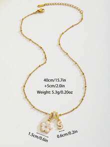 1pc Five-Petal Flower & Initial Letter Multi-Pendant Necklace For Girls Anniversary Dates Parties Prom Birthday Gift For Daily Versatile Jewelry Gift - White - View 5