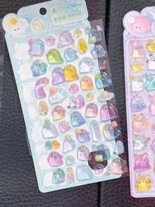 1/4pcs Laser Holographic 3D Embossed Solid Resin Stickers DIY Craft Material Sticker Art - Multicolor - View 12