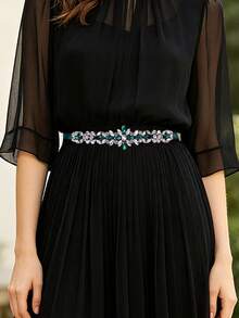 1pc Elegant Green Rhinestone Wedding Belt, Summer Waist Sash, Luxury Decorative Accessory For Wedding Guests Bridesmaids - Dark Green - View 1