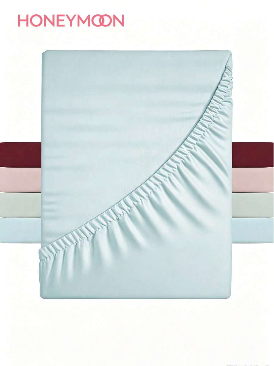 HONEYMOON 1pc Solid Color Soft Fitted Sheet 100% Polyester Fabric Lightweight Cloud-Like Touch Bedding Mattress Cover, Suitable For 9-12 Inch Deep Mattress, Soft Breathable Machine Washable, Shrink-Resistant, Fade-Resistant, All-Season Use, Different Sizes Suitable For Home And Dorm, Back To School Dorm Essential, Ice Blue - Ice Blue - View 1