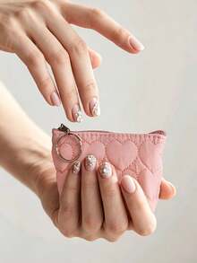 XD 12/6/3/1pc Quilted Coin Purse With Key Ring - Zippered Colorful Coin Bag, Heart Pattern Portable Wallet, Fashionable Kids Daily Storage Essential, Compact & Unique Accessory, Suitable For Valentine's Day/Halloween Holiday Gifts, Parties And Weddings - Multicolor - View 4