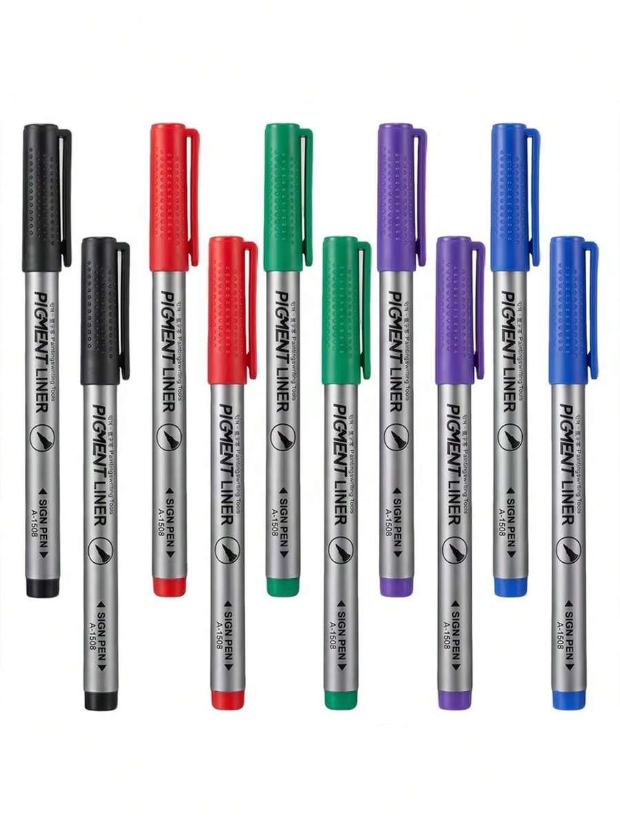 10pcs Waterproof Fine Tip Pens - 5 Colors, Lightweight Drawing Pens With Waterproof Ink Design, Suitable For Line Art, Sketching, Journaling, Dotting, Comic Creation - Ideal Choice For Artists, Students And Office Use - Waterproof Fine-tip Liner Pen - View 1
