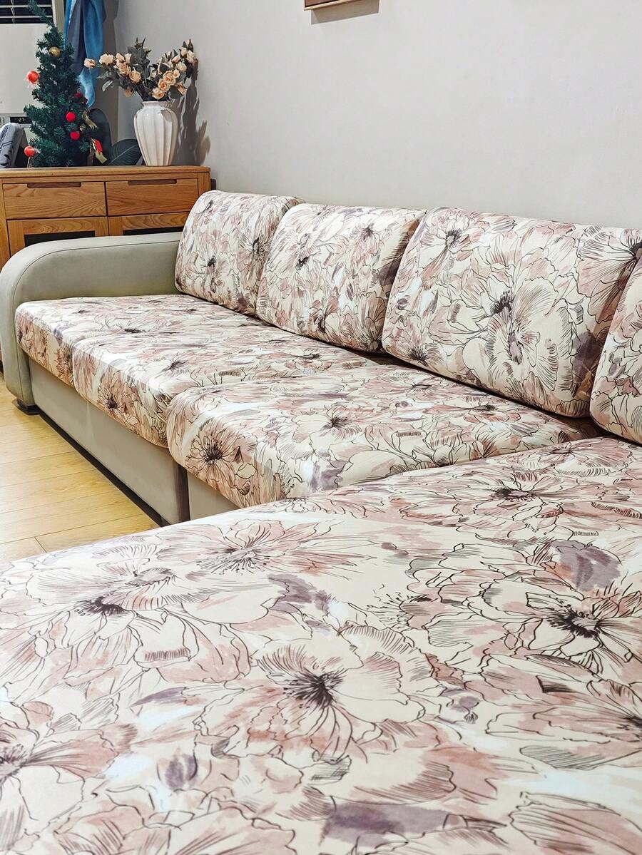 1PC All-Season Printed Semi-Cover Sofa Seat Cushion Cover, Removable Elastic Sofa Cover, Suitable For Living Room, Bedroom, Office Sofa Protection, Home Decor