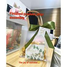 1/5/10pcs Premium Frosted Clear PP Tote Bag, High-Quality, L/M, Thickened Hand-Held Bags, Green Satin Ribbon, Raffia And 'Thank You' Tag, For Valentine's Day, Thanksgiving, Birthdays, Halloween, Christmas, Wedding Bridesmaid Gift Bags - Multicolor - View 8