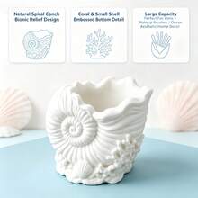 1pc 3D Cosmetic Storage Box, Shell Coral Makeup Brush Holder, Ocean Theme Seashell Desktop Organizer, Coastal Style Cosmetic Storage Cup, For Storing Brushes, Eyebrow Pencils, Etc. Beautiful Vanity Desktop Container, A Favorite Home Office Vanity Decor Gift For Ocean Lovers. Hair Organizer - White - View 8