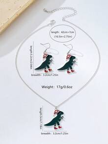 3pcs/Set Fashion Christmas Dinosaur Pendant Earrings & Necklace Set, Suitable For Women's Daily Wear, Party And Holiday - Multicolor - View 6