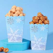 5pcs/6pcs/16pcs/Set Winter Snowflake Popcorn Boxes, Blue Paper Snack Candy Gift Boxes, Ice And Snow Theme Birthday Party Favors And Decorations - Multicolor - View 6
