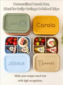 1pc Personalized Custom Name Silicone Food Storage Lunch Box, Customized 3-Compartment Dinner Plate, Halloween Edition, Back To School Fashion, Christmas Gift, Travel Storage, Easy To Clean - Multicolor - View 3