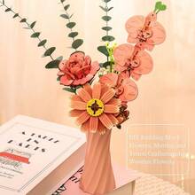 DIY Wooden Flower 3D Puzzle Building Kit With Vase, Hand‑Assembled Artificial Floral Bouquet Model, Art Desktop Home Table Decor Ornament Gift - Multicolor - View 3