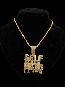 Hip-Hop Style SELF PAID Drip Letter Full Diamond Pendant With Iced Out Cuban Chain, Suitable For Rap Performance, Party Outfit, Unisex Niche Personalized Street Style Decorative Jewelry - SELF PAID - View 8