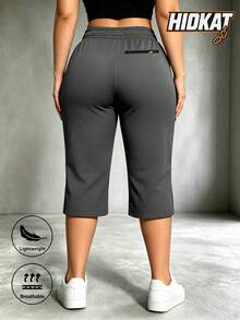 Hidkat Women's Summer Casual Sports Capri Pants With Zipper Pockets And Elastic Drawstring, Outdoor Leisure - Grey - View 4