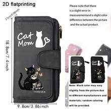Women's Retro Cat Print Wallet And Coin Wallet, Suitable For Travel, Zipper Closure Wallet Gifts For Mothers, Partners, And Friends (Valentine's Day, - Multicolor - View 3