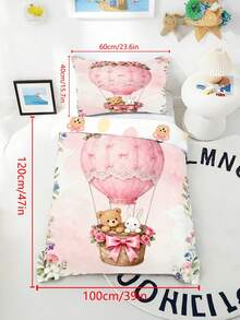 1 Set Of Watercolor Pink Hot Air Balloon Duvet Cover, Cute Bear Rabbit Print Duvet Cover, Polyester Material, Suitable For Baby Crib - Multicolor - View 16