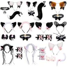 Cat Ears And Tail, Wolf Fox Ears Long Tail And Bell Lace Choker Set For Halloween, Animal Cosplay Party Costume - Multicolor - View 2
