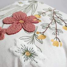 3D紋理花卉刺繡枕套，植物花卉裝飾靠墊套，鄉村農舍風沙發床臥室枕套，秋季家居裝飾 - 灰粉色 - 查看 7