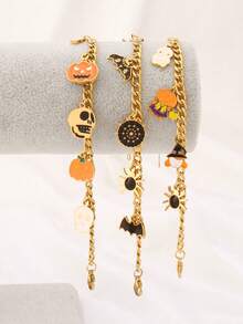 1pc Stainless Steel Halloween Ghost Spider Bat Pendant Bracelet For Women Funny Mummy Pumpkin Chain Bracelets Jewelry Party Gift - Bracelet - View 8