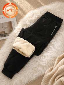 1pc Tween Boys Thick Comfortable Simple Outdoor Casual Pants, Spring/Autumn/Winter - Black - View 1