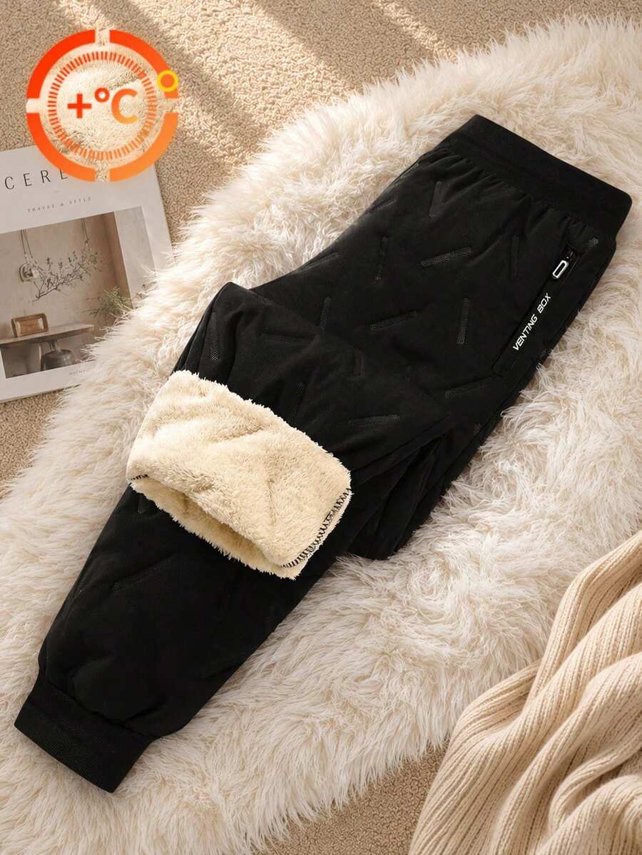 1pc Tween Boys Thick Comfortable Simple Outdoor Casual Pants, Spring/Autumn/Winter - Black - View 1
