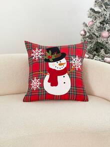 LCUHPCL Christmas Snowman Patchwork Pillow Cover, Red Plaid Xmas Decor Cushion Case 1pc, Holiday Home Sofa Throw Pillowcase For Christmas Party Decor - Multicolor - View 12