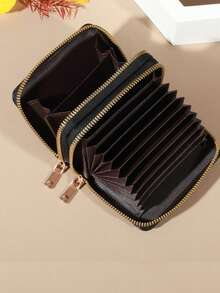 Fashionable Crocodile & Stone Texture Card Holder, Jesus Cross & Letter Pattern, Multi-Slot Minimalist Wallet, Daily Commute Fashion Card Holder, Lightweight & Portable Card Holder, Coin Purse, Suitable For Everyone Popular Minimalist Wallet, Dual Zipper Coin Pouch, And ID Window, Women's Travel, Gift Bag, Back To School Gift Bag, Gift For Teachers, Gift For Mother & Father, Back To School Gift. - Multicolor - View 3