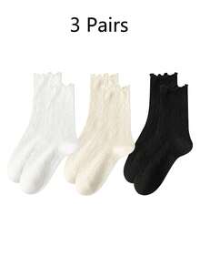 1/3/6 Pasang Kaos Kaki Rajut Longgar Berbentuk Berlian Berongga dengan Tepi Bergelombang untuk Wanita, Kaos Kaki Pendek Setengah Betis yang Ringan, Bernapas, dan Lucu - MultiWarna - View 13