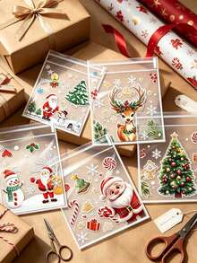 100pcs 5-In-1 Christmas Transparent Self-Adhesive OPP Packaging Bags, Clear Sealable Plastic Bags, Tear-Resistant Gift Bags, Convenient For Holiday Party Snacks, Christmas Candy, Small Gifts And Gift Giving Needs - Multicolor - View 3