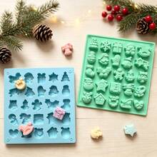 1pc Christmas Silicone Cookie Mold, Including Christmas Tree, Santa Claus, Snowman, Christmas Stocking, Gift Box And Snowflake Shapes. Can Be Used To Make Ice Cubes, Chocolate, Candy, Cookies - Multicolor - View 9