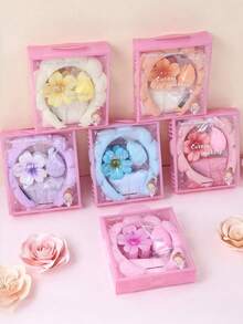 Set de 5 diademas gruesas para SPA con diseño de flor, diadema para lavado de cara con burbujas de nube, accesorios para el cabello de cuidado de la piel, incluye esponja de maquillaje y caja de regalo - Multicolor - Ver 1