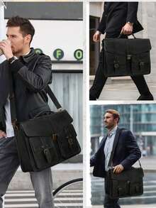 NEWHEY Men's PU Leather Messenger Bag, 17 Inch Laptop Briefcase Satchel Bag, Large Capacity Shoulder Crossbody Bag For Work Office Business Travel - Multicolor - View 3