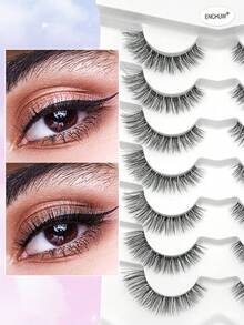 ENCHUW 7 Pairs Natural False Eyelashes Lashes With Clear Band Natural Look Fake Eyelashes Suitable For Parties - Black - View 4