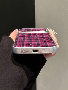 1pc Rose Red & Black Plaid Small Heart Flat Leather Texture Phone Case Electroplated Matte Silver Edge Full Coverage 2mm Shockproof Creative Precision Cut Raised Large Window Quick Change 18PM Lens Soft Shell Daily Use Suitable For IPhone18Pro/18Promax/17/17Pro/17PROMAX/16/16Pro/16PLUS/16PROMAX/15/11/12/13/14/15Pro/14Pro/13Pro/15PROMAX/14PROMAX/13PROMAX - Multicolor - View 6