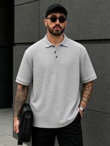 Lookun Men's Polo Shirt, Polo Collar, Short Sleeve, Knitted, Loose Fit, Casual, Spring/Summer - Grey - View 3