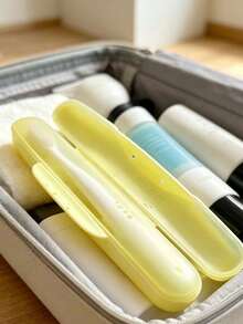 2pcs Random Color Portable Travel Toothbrush Holder, Solid Color Sealed Lid Toothbrush Storage Box, Waterproof Dustproof Leak-Proof Storage Case, Practical Travel Toiletries Accessory - Multicolor - View 6