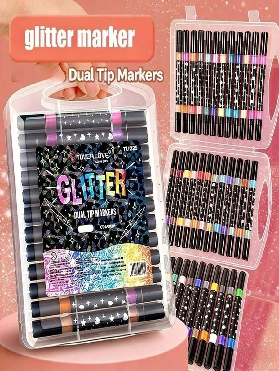 48 Colors Professional Dual-Tip Glitter Markers Set, Water-Based Ink Quick-Drying, Full Coverage Fine Tip, Suitable For Scrapbooking, Card Making, Journaling, Art Supplies For Artists - Multicolor - View 1