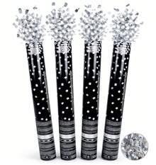 4 Pieces Silver Rectangular Confetti Cannon 30cm - Pack Of 4 Handheld Confetti Launchers For Birthdays, Weddings - Easy Grip - 4 Pcs - View 1