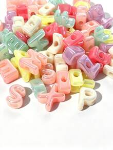 110pcs Mixed Random Rainbow Color UV Coated Acrylic Letter Beads, DIY Jewelry Making Bracelet Keychain Accessories - Multicolor - View 5