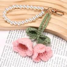 Cute Pearl Chain Crochet Lily Of The Valley Flower Keychain Pendant, Bohemian Style Creative Keychain - Multicolor - View 6