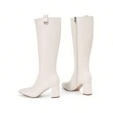 New Fashion Versatile Side Zipper Knee-High Pointed Toe Boots For Women, Outdoor Boots, European And American Style - Beige - View 8