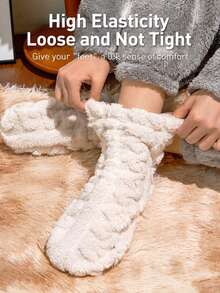 1/2/4 Pairs Thick Fluffy Mid Calf Sleep Socks For Women, Non‑Shed Soft Fuzzy Warm Cozy Home Bed Socks Cold Weather - White - View 7