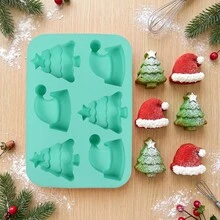 1pc Christmas Tree & Santa Hat Shaped Silicone Mold, Kitchen Home Baking Mousse Cake Chocolate Pudding Mold, Can Make Chocolate, Candy, Cake, Pudding, Ice Cubes, Jelly, Christmas Holiday Home Baking, Party Dessert Table Handmade Mold - Multicolor - View 10