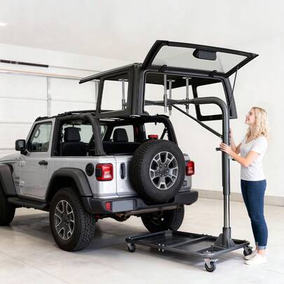 Hard Top Remover Lift, 220 Lbs, Jeep Hardtop Removal And Storage System, Quick & Easy One-Person Operation, Adjustable Height, For Jeep Wrangler YJ, TJ, JK, JL, 4XE, Ford Bronco 4 Door & 6 Gen+