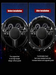 Women's Shiny Rhinestone PU Leather Car Steering Wheel Cover, Fits 14.5-15 Inch Steering Wheels, Breathable Anti-Slip All-Season Design, No Inner Ring, Easy Installation, Universal Car Interior Accessory - Style a - View 6
